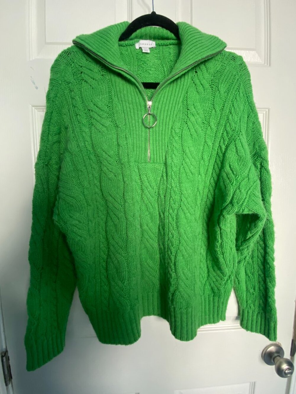 Bright Green Cable Knit Pullover Sweater